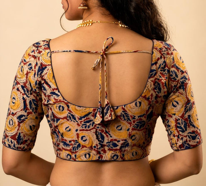 Rangavalli multicolour Kalamkari StretchFit blouse, U neck