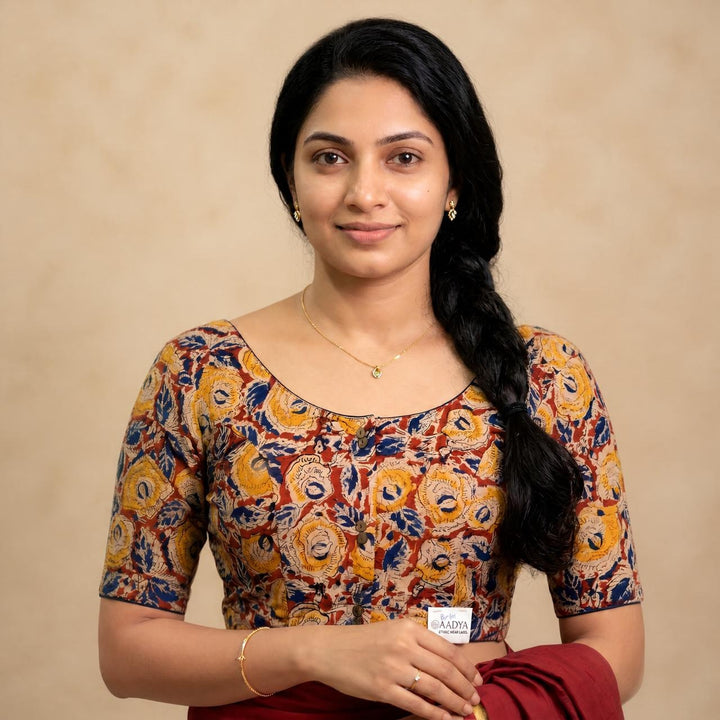 Rangavalli multicolour Kalamkari StretchFit blouse, U neck