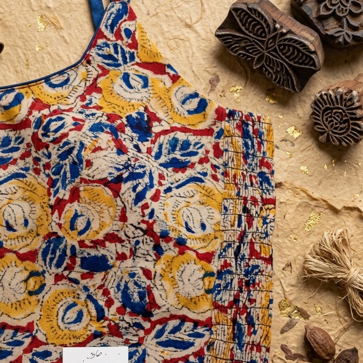 Rangavalli multicolour Kalamkari StretchFit blouse, U neck