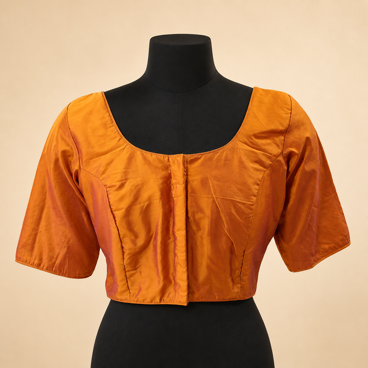 Orange Raw Silk Plain | Elbow Sleeve Saree Blouse