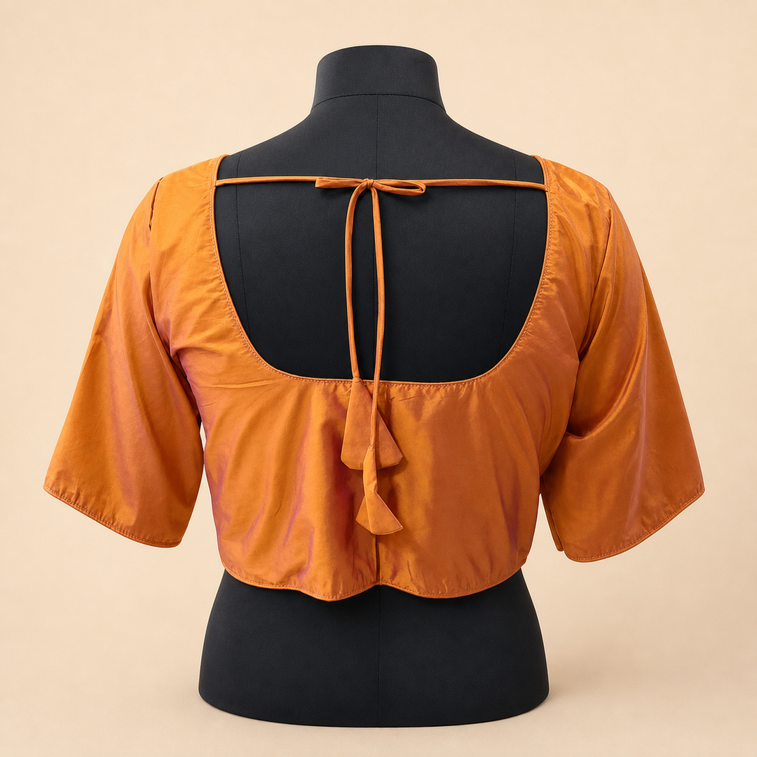 Orange Raw Silk Plain | Elbow Sleeve Saree Blouse