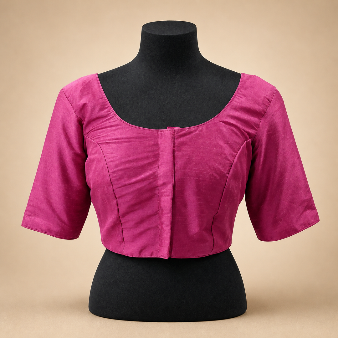Magenta Raw Silk Plain | Elbow Sleeve Saree Blouse