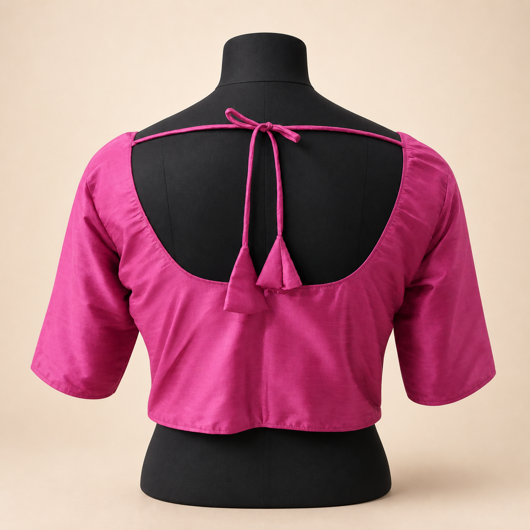 Magenta Raw Silk Plain | Elbow Sleeve Saree Blouse