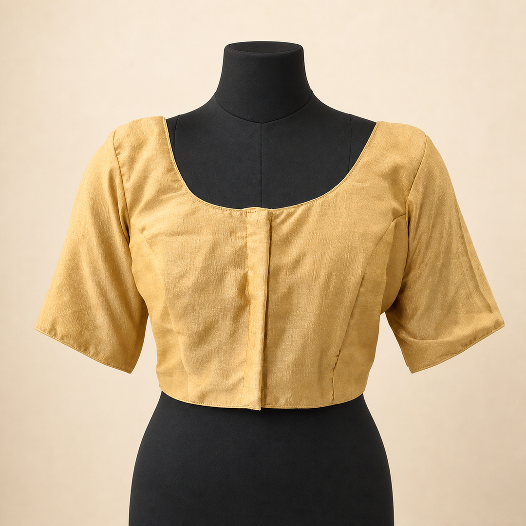 Gold Raw Silk Plain | Elbow Sleeve Saree Blouse