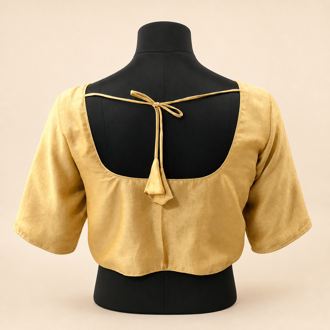 Gold Raw Silk Plain | Elbow Sleeve Saree Blouse