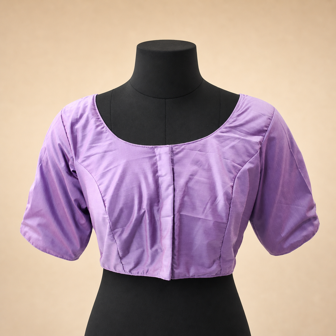 Lavender Raw Silk Plain | Elbow Sleeve Saree Blouse