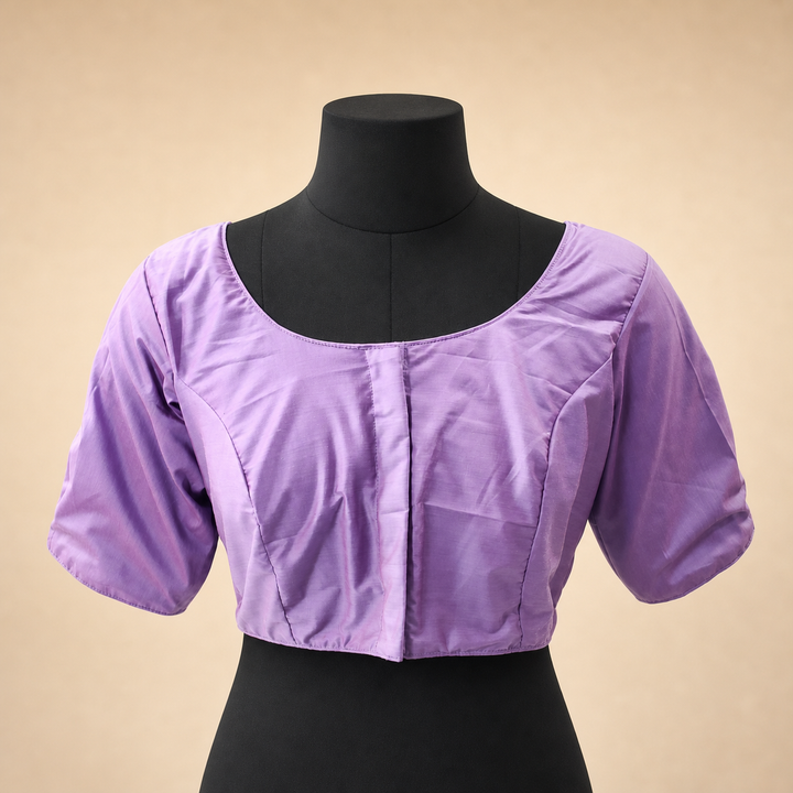Lavender Raw Silk Plain | Elbow Sleeve Saree Blouse