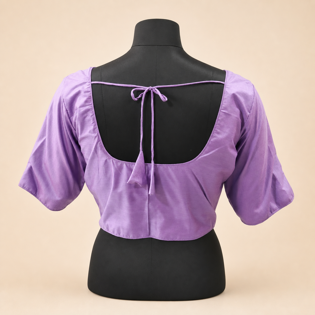 Lavender Raw Silk Plain | Elbow Sleeve Saree Blouse