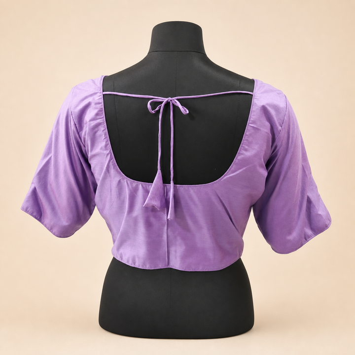 Lavender Raw Silk Plain | Elbow Sleeve Saree Blouse