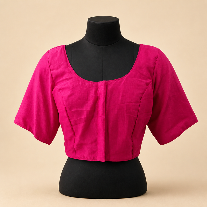 Pink Raw Silk Plain | Elbow Sleeve Saree Blouse