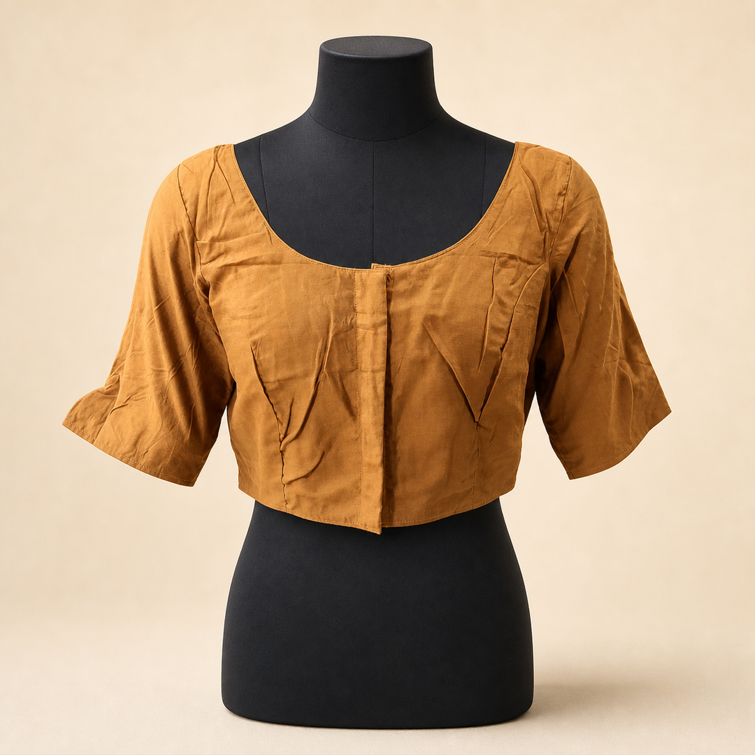 Mustard Raw Silk Plain | Elbow Sleeve Saree Blouse