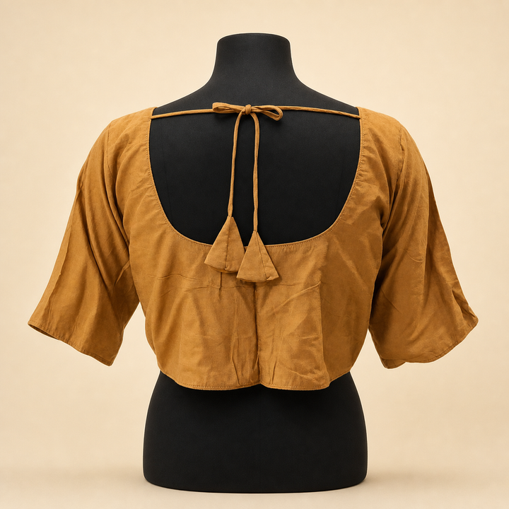 Mustard Raw Silk Plain | Elbow Sleeve Saree Blouse
