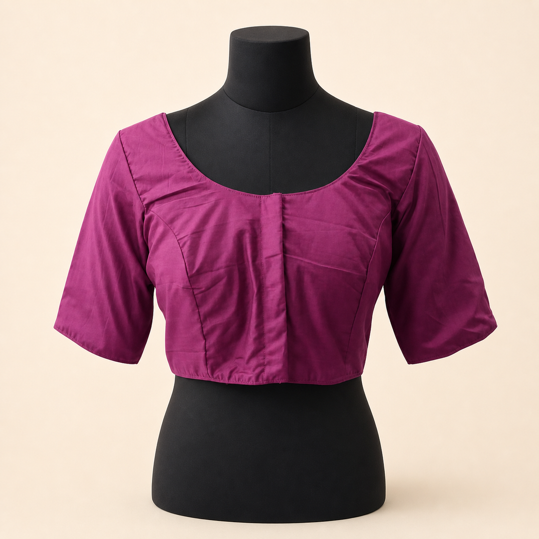 Magenta Raw Silk Plain | Elbow Sleeve Saree Blouse