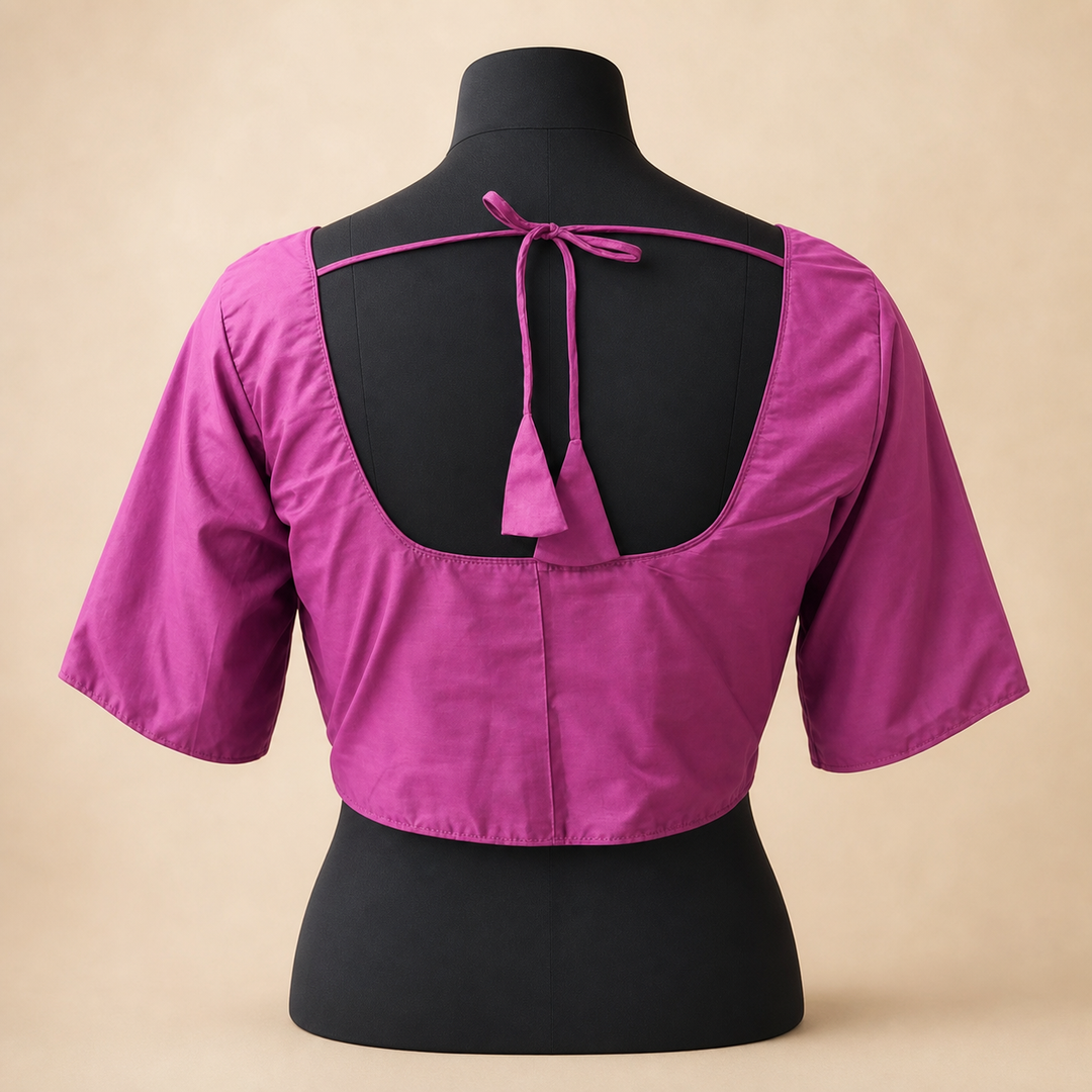 Magenta Raw Silk Plain | Elbow Sleeve Saree Blouse