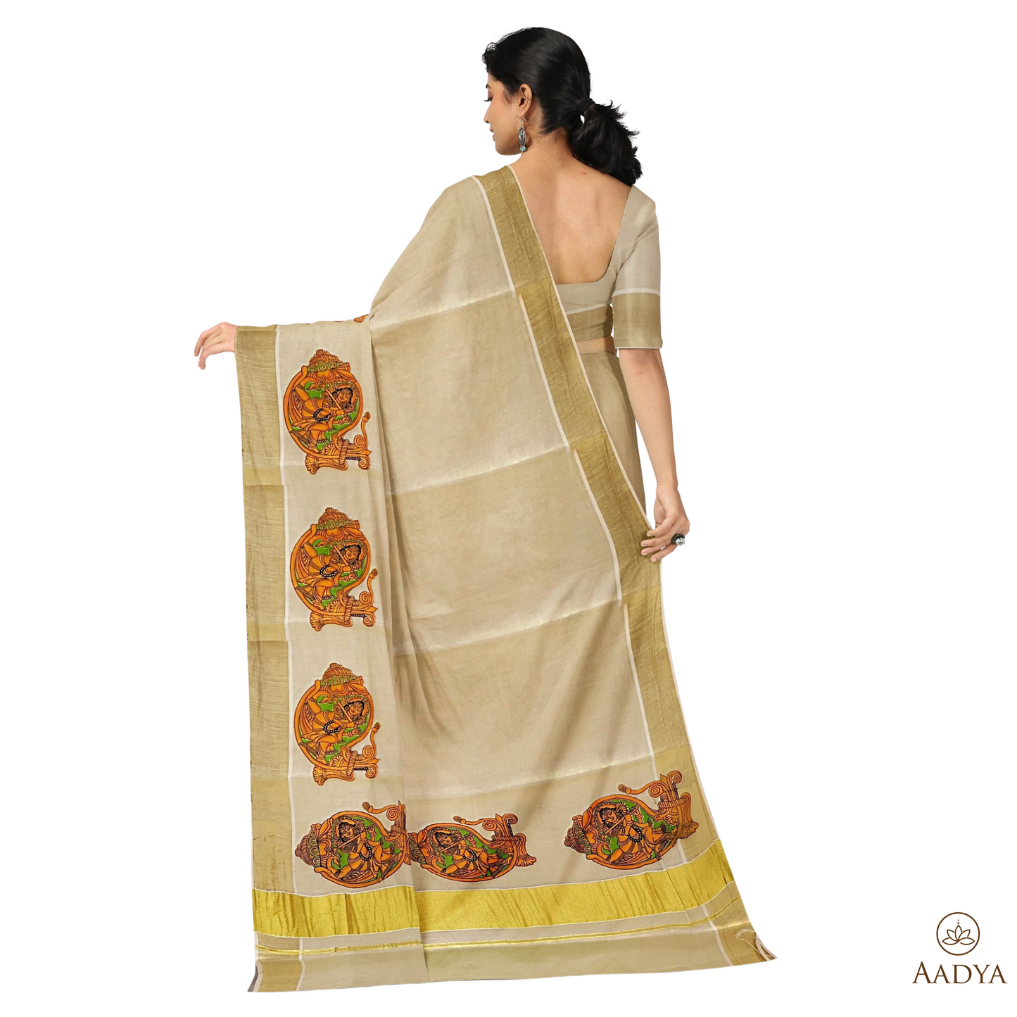 Kuthampully Golden Tissue Saree