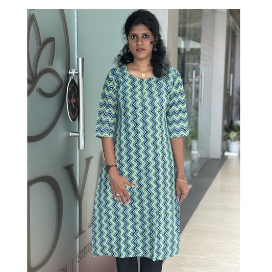 Casual Wear Kantha Work Cotton Zig-zag Kurta