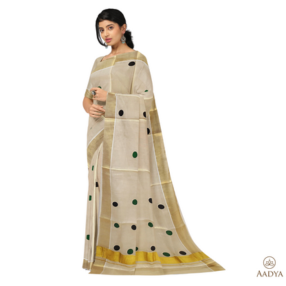 Kuthampully Golden Tissue Saree