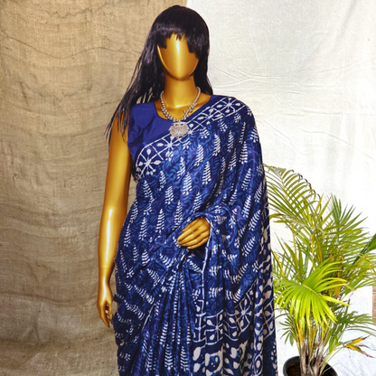 Modal  Silk Sarees - Indigo Hand Block Print