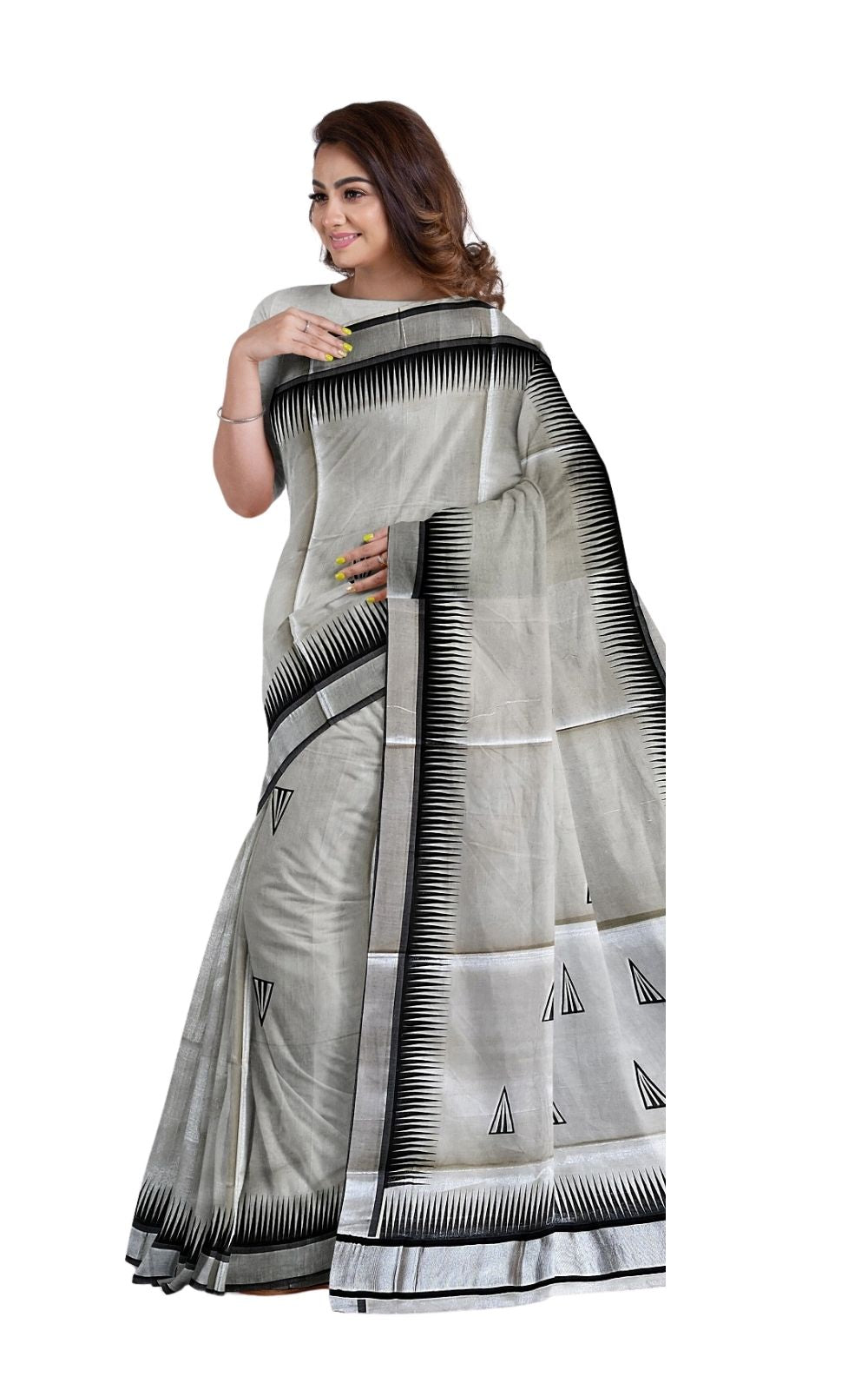 Kuthampully Siver Tissue Saree