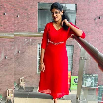 A-Line Kurti With Pintuck And Thread Embroidery