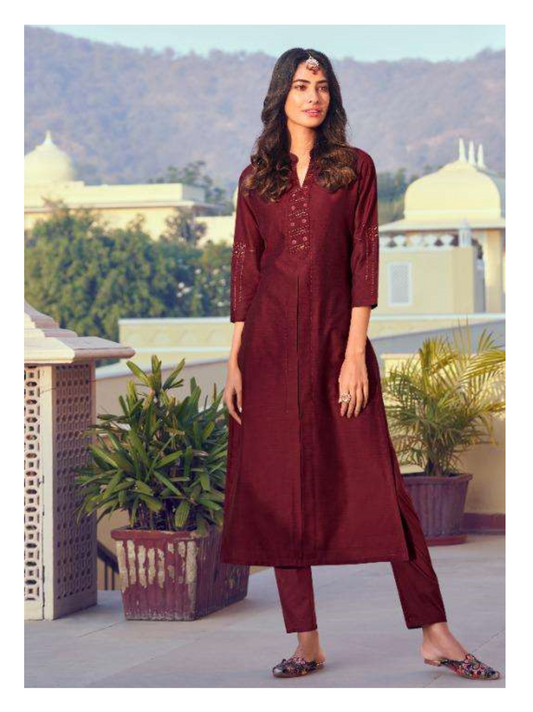 Embroidered Kurti with Straight Pant