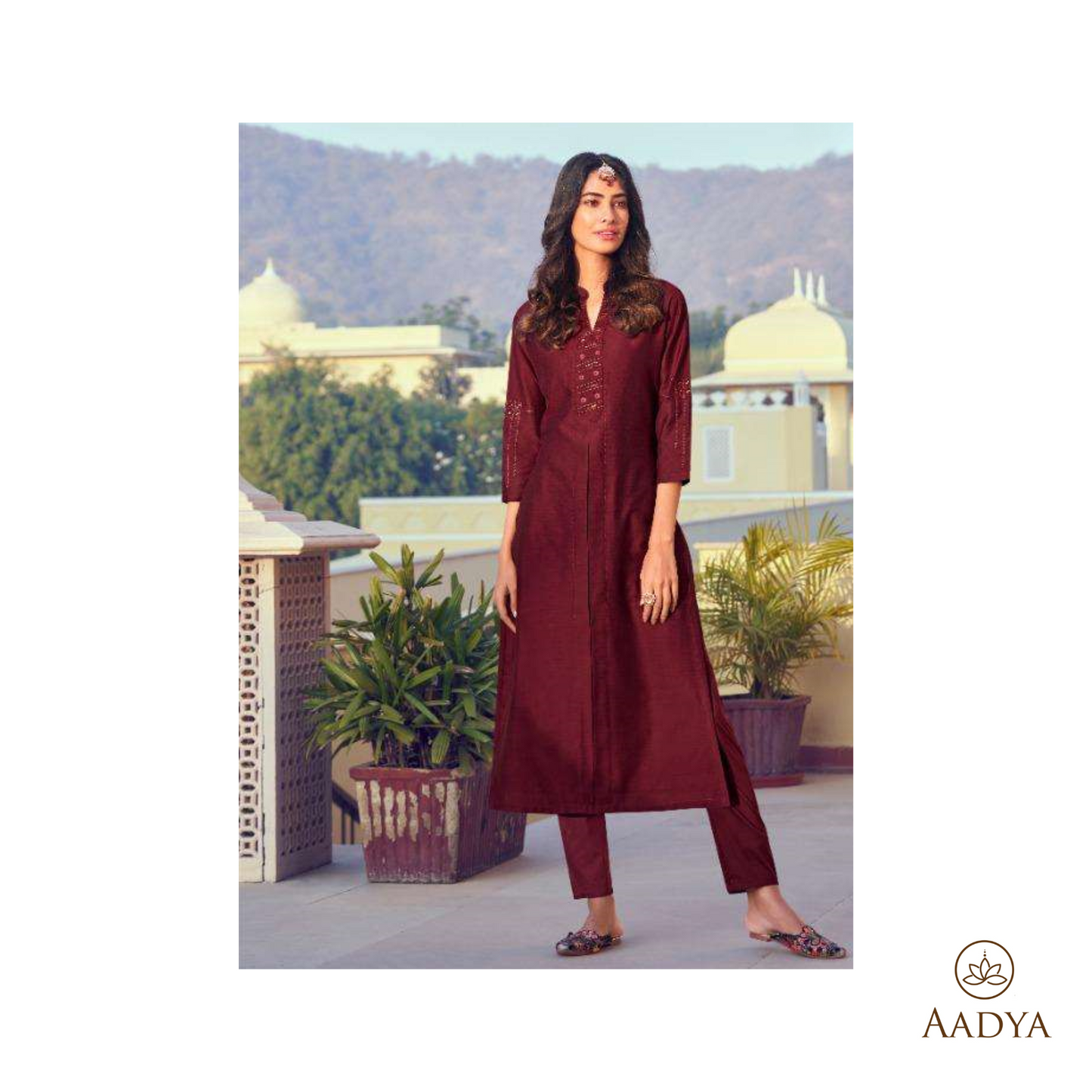 Embroidered Viscose Kurti Pant Set - Kaira