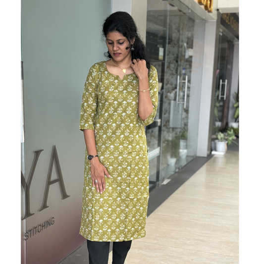 Casual Wear Cotton Kantha Work Straight Kurta