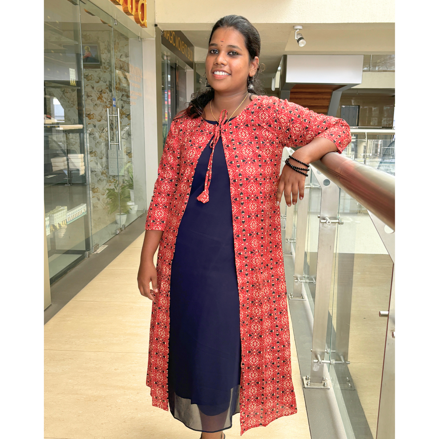 Georgette Kurti With Cotton Jacket