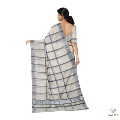 Kuthampully Silver Tissue Saree