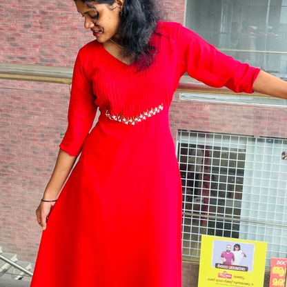 A-Line Kurti With Pintuck And Thread Embroidery