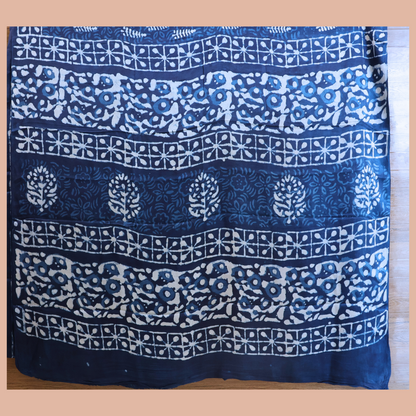 Modal  Silk Sarees - Indigo Hand Block Print