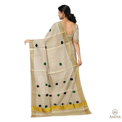 Kuthampully Golden Tissue Saree