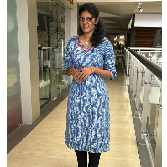 Hand Embroidered Mirror Work Blue Kurta