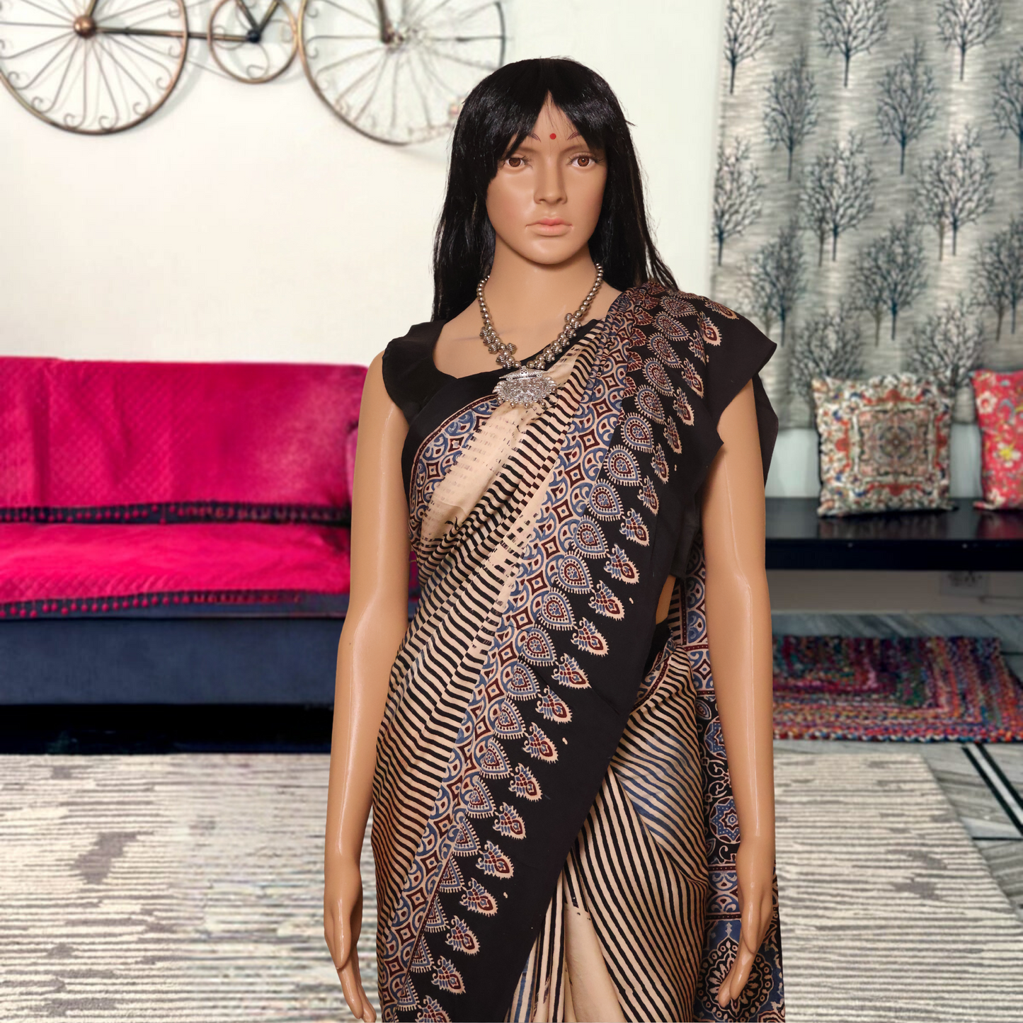 Modal  Silk Sarees-Black Stripe Saree