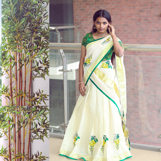 Golden Tissue Kanikonna Print Dhavani Set