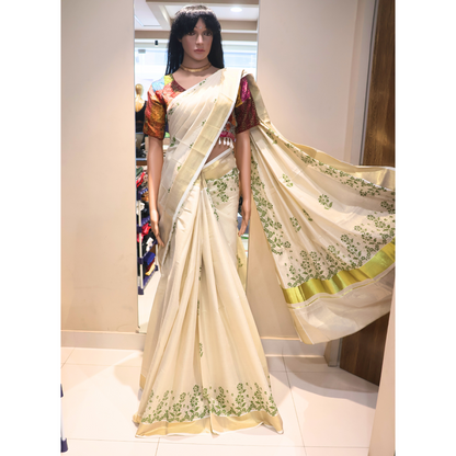 Kuthampully Golden Tissue Saree