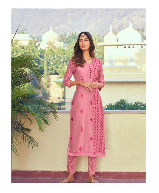 Embroidered Kurti with Straight Pant