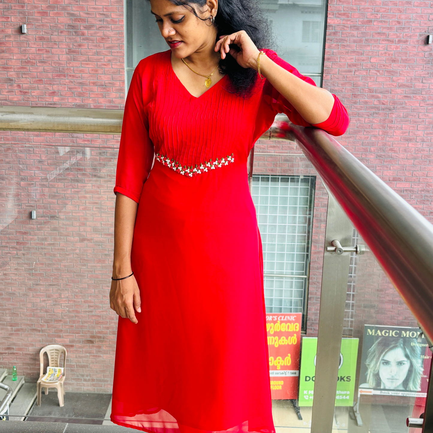 A-Line Kurti With Pintuck And Thread Embroidery