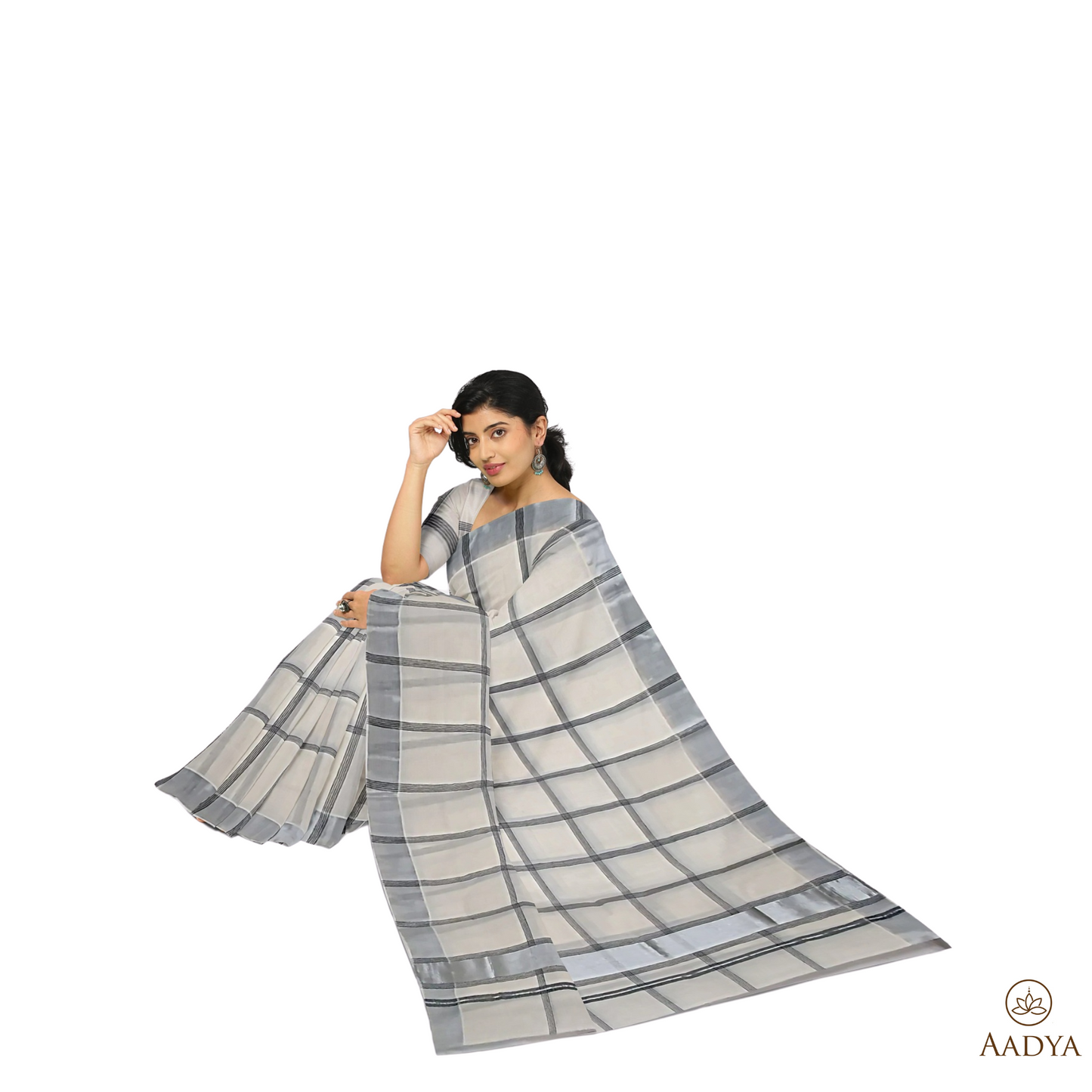 Kuthampully Silver Tissue Saree