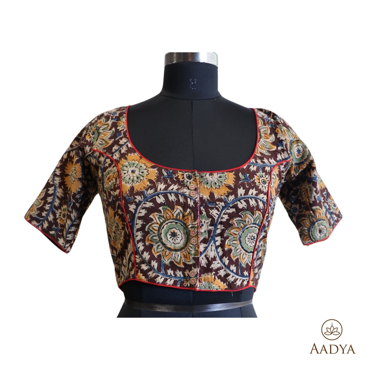 Kalamkari Round Neck Readymade Blouse