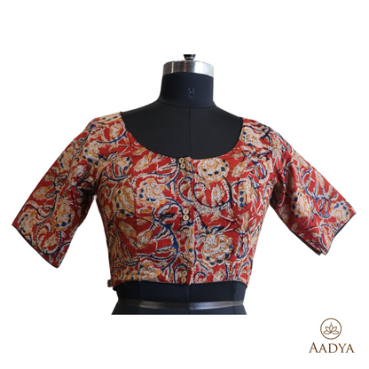 Kalamkari Round Neck Readymade Blouse