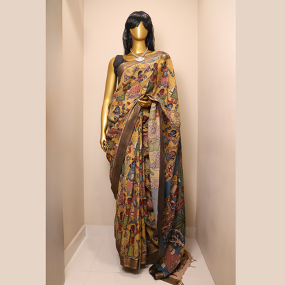 Hand Painted Pen Kalamkari Bangalore Silk Saree