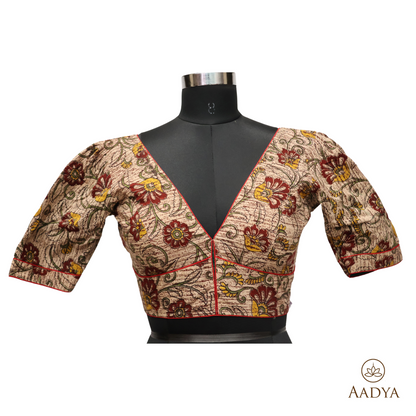 Kalamkari V Neck Readymade Blouse