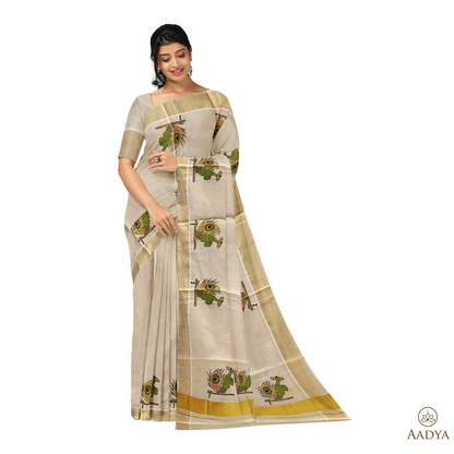 Kuthampully Golden Tissue Saree