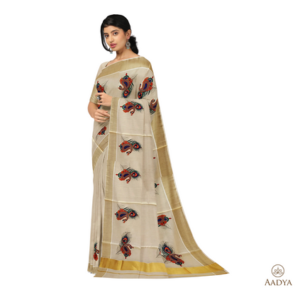 Kuthampully Golden Tissue Saree