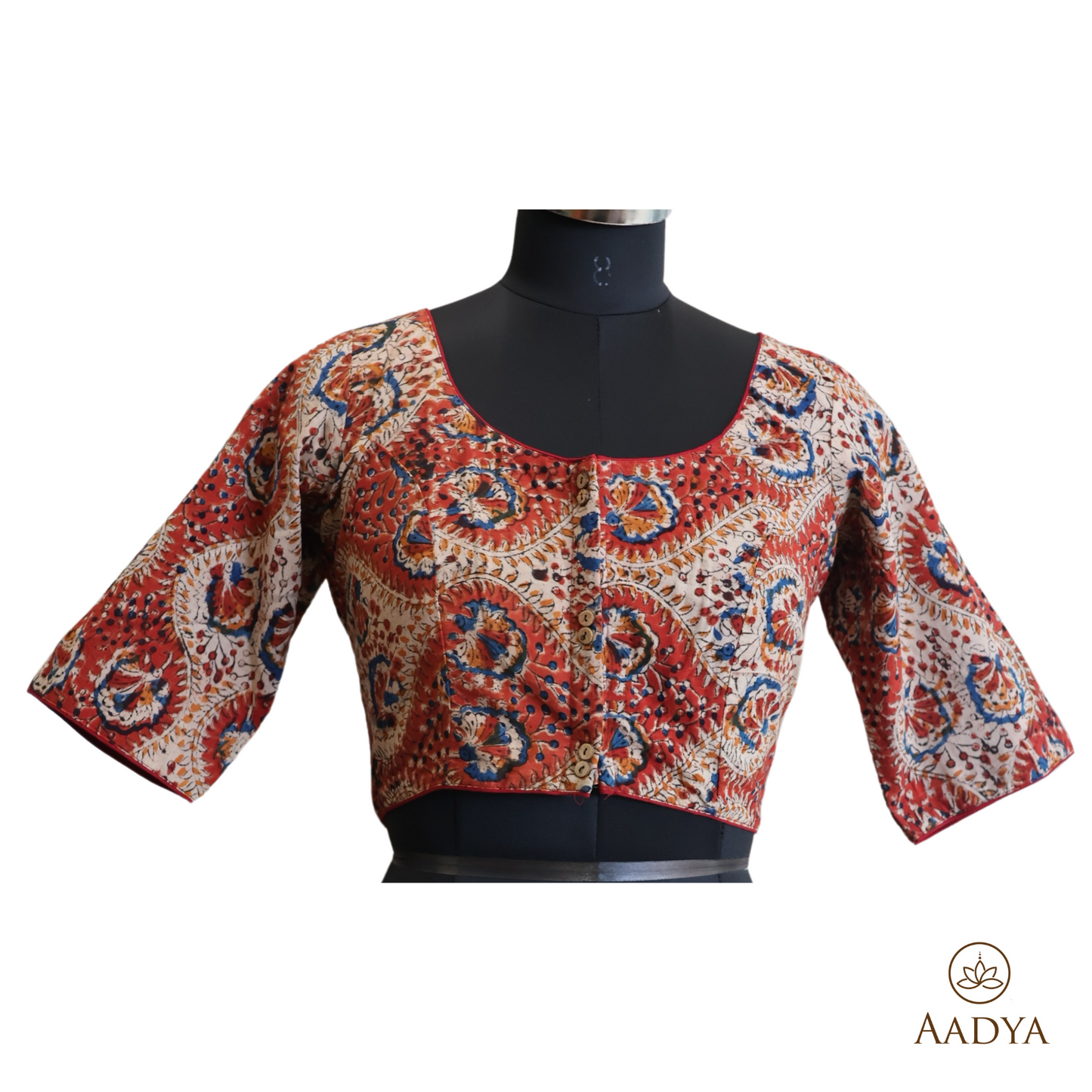 Kalamkari Round Neck Readymade Blouse