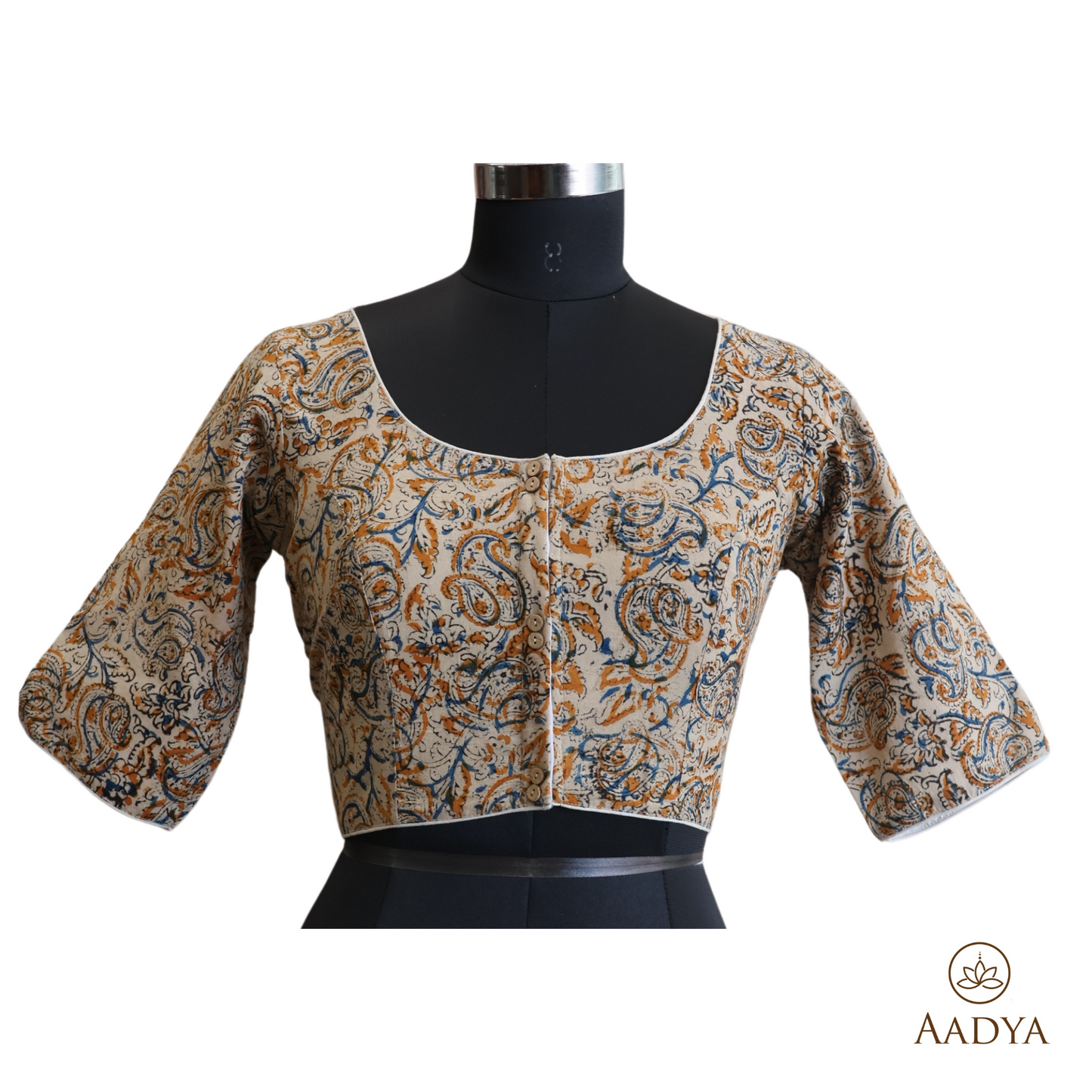 Kalamkari Round Neck Readymade Blouse