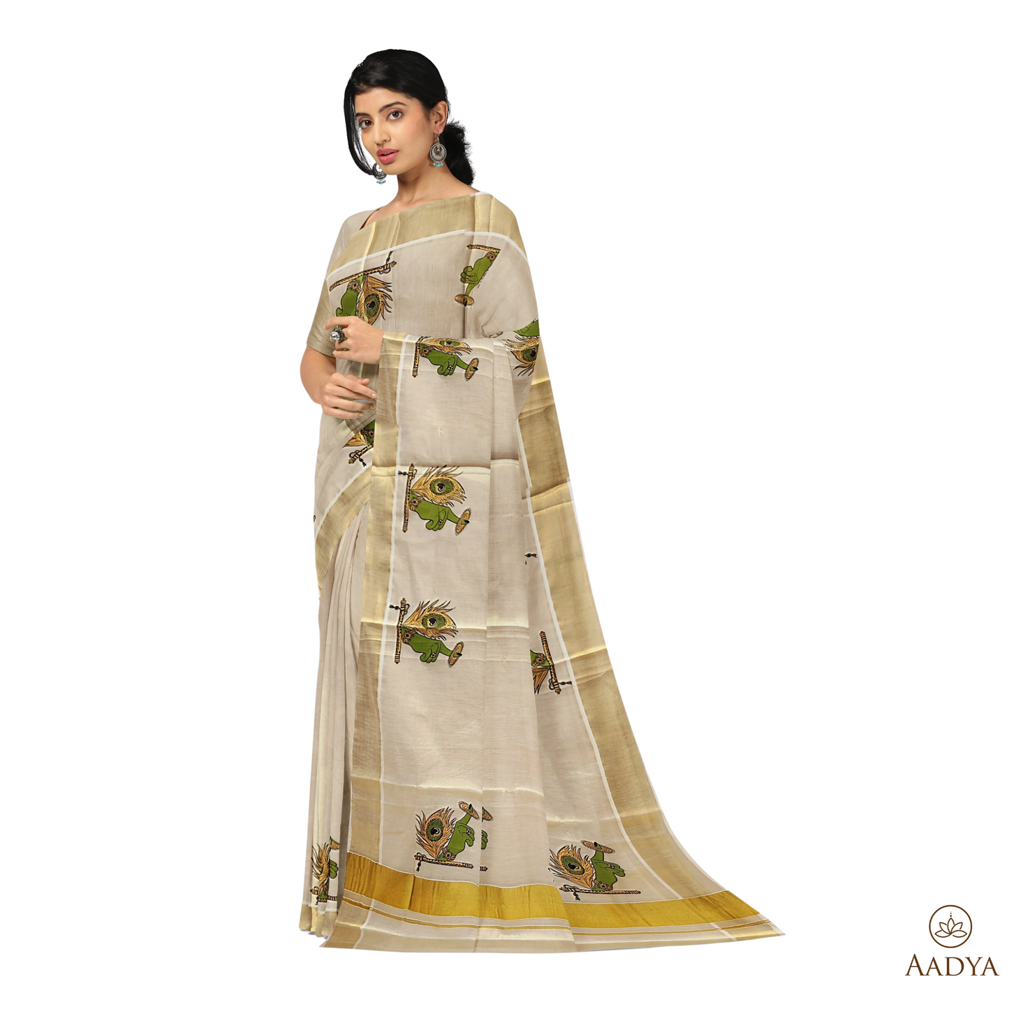 Kuthampully Golden Tissue Saree