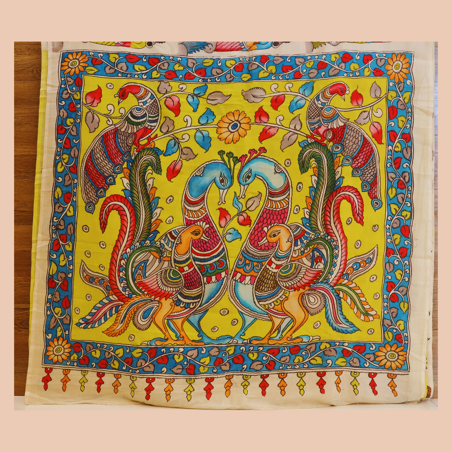 Hand Painted Pen Kalamkari Bangalore Silk borderless