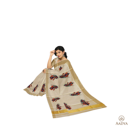 Kuthampully Golden Tissue Saree